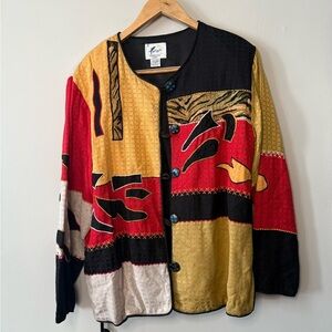 80s Vintage Earth Sea & Sky Patchwork Button-Up Jacket Women's Size Size XL